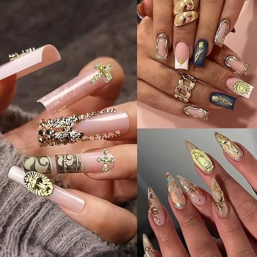 3D Cross Nail Charms, Gold Flat-Back Bead Charms for Nails, Nail Charms and Gems for Nail Art DIY Design, Nail Rhinestones Accessories Bulk (Gold) thumbnail 5