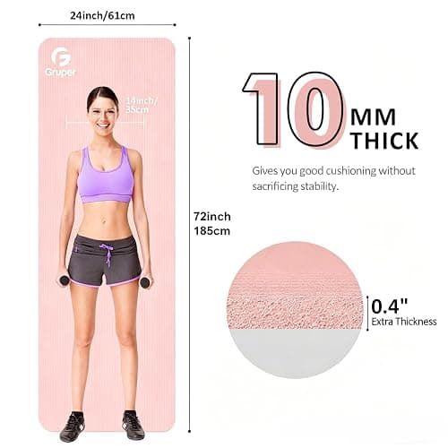 Gruper Yoga Mat Non Slip NBR Extra Thick Yoga Mat, 72"L x 32"/24"W x 0.6"/0.4"TH (185cm x 80cm/61cm x 15mm/10mm), Anti-Tear Exercise Mat with Carrying Strap and Bag, Workout Mats for Yoga, Pilates thumbnail 2