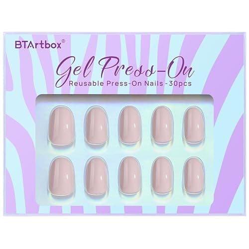 BTArtbox Press On Nails Oval - Soft Gel Press on Nails Oval Nails Fake Nail with Nail Glue, Fit Perfectly, Reusable Glue On Nails in 16 Sizes, Taro Milkshake - A1-Taro Milkshake thumbnail 3