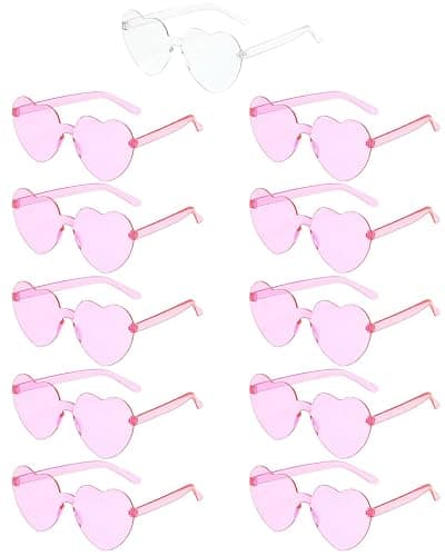 11 Pairs Hen Heart Shaped Glasses Rimless Frameless Sunglasses Transparent Tinted Eyewear, 1 Bride + 10 Team Bride Glasses Bachelorette/Wedding Party Bridal Shower Party Favours Photo Booth Props - Image 1