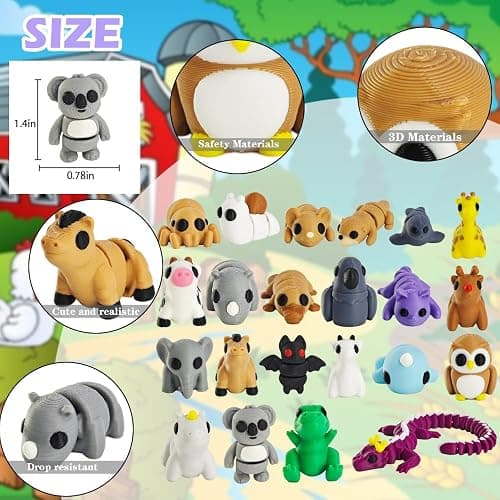 NEXT STOP M Easter Basket Stuffers, 22 Pcs Mini 3D Printed Animal Figurines Set,Articulated, Flexible, and Exquisitely Cute Fidget Toys for Play and Display, Fillers of Easter Egg - Animal Z thumbnail 3