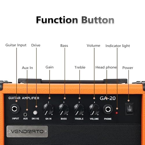 Electric Guitar Amplifier 20w amp Orange Color gain bass Treble 3.5mm aux in Drive 6.5mm Guitar Input Headphone Portable for Beginner Starter Practice Travel amp noiseless Cable Pick and Adapter in thumbnail 3