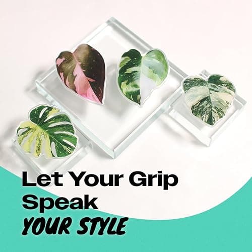 OnTheGrip Cute Acrylic Tropical Leaf Design Collapsible Expandible Mobile Phone Grip Stand Holder for Smartphone Tablet Cell Phone Accessory (Monstera Deliciosa) thumbnail 8