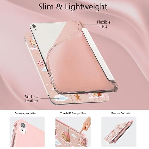 CozyNestCY Cute Christmas Gingerbread Case for 10.9 "Ipad 10Th Cartoon Pink Clouds Cover for Ipad Auto Sleep/Wake Anti-Slip Shockproof Soft Silicone Case Fashion Xmas Shell &Pencil Holder(Girl Women) thumbnail 3