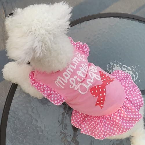 XPUDAC 4 Pieces Pet Dog Dress Dog Clothes Girl Puppy Shirt Yorkie Clothes Cute Doggie Dress Pet Apparel for Small Dogs and Cats (Pink Angel, Small(4.5-8lbs)) thumbnail 6