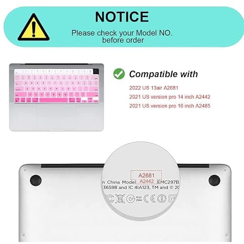 Boaulee Silicone Keyboard Cover for MacBook 2026 Neo 13"(A18) & Air13.6 15"(M5-M2) & Pro14 16"(M5-M1) A3404 A3448 A3449,Keyboard Protector(Pink) thumbnail 2