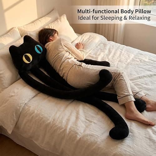 vitegaw Long Cat Plush Pillow, 39" Cute Black Cat Stuffed Animals Kawaii Soft Plushies,Big Plush Toys Gift for Girlfriend thumbnail 3