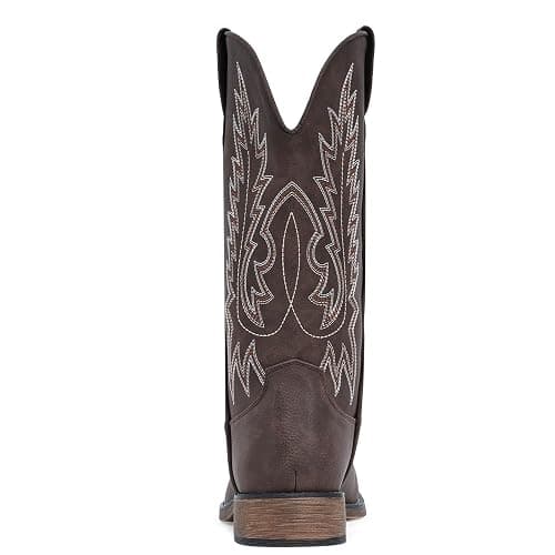 IUV Cowboy Boots For Women Square Toe Western Boots Mid Calf Cowgirl Boots Pull On Embroidered Brown Cowboy Boots - 4.5 - Dark Brown thumbnail 4