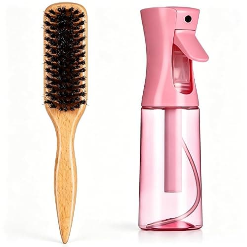 Slick Back Hair Brush,Natural Soft Boar Bristle Hair Brush and Spray Bottles,Made of Soft And Smooth Boar Bristles - Wide Teeth Shape And Define Curls - Styles Women Curly Hair (PINK) - Image 1
