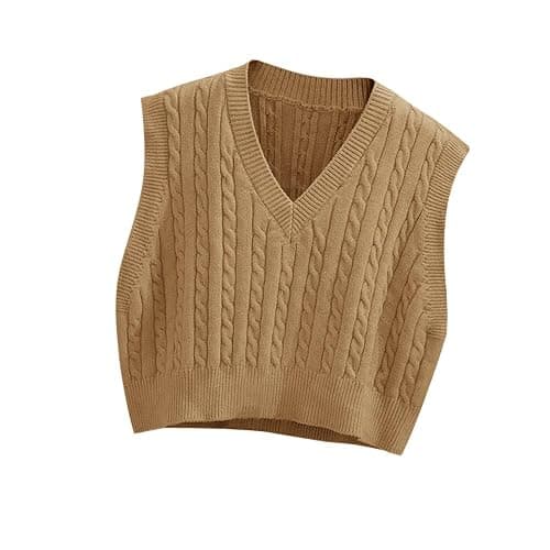 Lailezou Women's V-Neck Knit Sweater Vest Solid Color Argyle Plaid Preppy Style Sleeveless Crop Knit Vest thumbnail 5