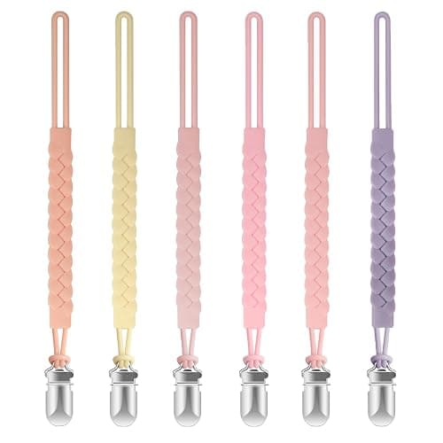 TenderBabe Silicone Pacifier Clip for Baby Girls and Boys, Pack of 6 Soft Flexible Paci Binky Clips with One-Piece Braided-Style Design,BPA-Free Baby Essentials - Image 1
