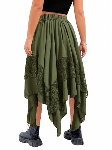 Verdusa Women's Renaissance Flowy Fairy Skirt Y2k Contrast Lace Layered Asymmetrical Midi Skirts thumbnail 2