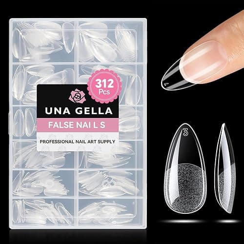 UNA GELLA Medium Almond Gel Nail Tips Half Matte 312pcs Almond Gel Nails No C Curve Clear False Fake Nails Effective Nail Extensions for DIY Art Salon-Level Press On Nails, 12 Sizes - Image 1