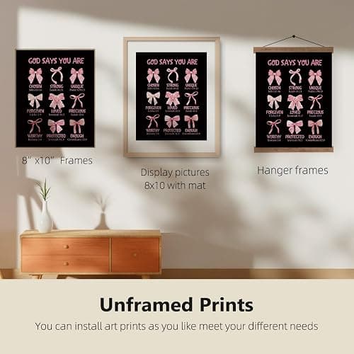 ETVISO Pink and Black Room Decor, Christian Wall Art, Coquette Pink and Black Bow Wall Art Posters Set of 4, Dorm Decor for College Girls, Bow Room Bedroom Bathroom Wall Art Decor 8x10(Unframed) thumbnail 5