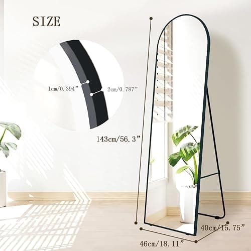CUCZUUS 56" x 18" Floor Full Length Mirrors with Stand,Shatter-Proof Tempered Glass Big Mirror,Wall Mounted Hanging/Standing Long Mirror,Aluminium Alloy Arched Mirror,Bedroom Floor Mirrors(White) thumbnail 2