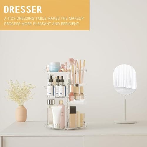 huipinghu Makeup Organizer | 360° Rotating Cosmetic Storage with Large Capacity | Clear Spinning Organiser with 7 Adjustable Layers | Vanity Table Stand for Bedroom & Bathroom thumbnail 4