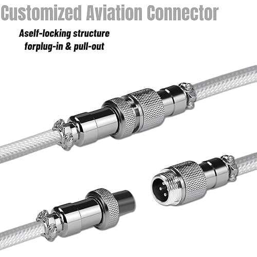 USB C Coiled Keyboard Cable - Gaming Keyboard Coil Cord ,Custom Type Braided Mechanical Keyboard Cable With Detachable Metal Aviator Wire, 1.5M USB-C to USB-A, Computer Decoration Keyboard Wire White thumbnail 5