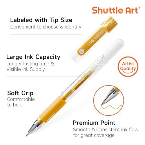 Shuttle Art White Gold Silver Gel Pens, 6 Pack 0.7mm, 1.0mm Metallic Gel Ink Pens Fine Point for Black Paper Highlighting Card Making Scrapbooking Coloring Writing Drawing School Office Home thumbnail 4