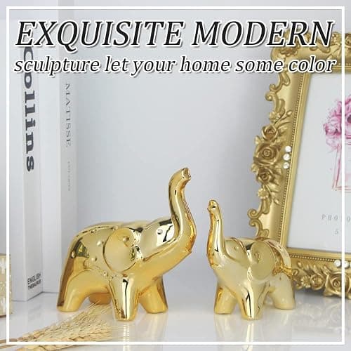 prosfalt A Pair Elephant Statue Home Decor,Modern Style Figurines,Sculpture for Office Desktop Bookshelf Living Room (Ceramics Gold) thumbnail 4