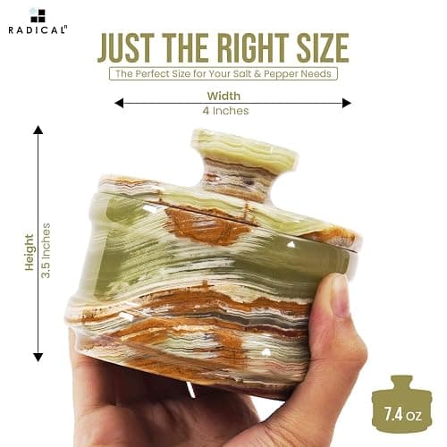 Radicaln Marble Salt Cellar with Lid 3.5" Inch Green Salt Box, Seasoning Container & Spice Jars, Stone Salt Holder for Counter, Spice Jar thumbnail 3