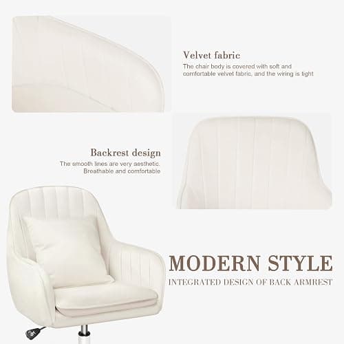 HDHNBA Office Chair, Adjustable Home Office Chair, 360° Swivel Computer Chair for Home Working, Makeup, Gaming, with Pillow and Thickened Seat Cushion,Beige thumbnail 7