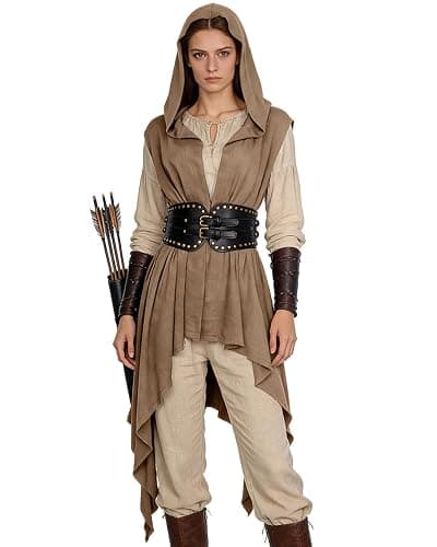 L'VOW Women's Asymmetrical Post-Apocalyptic Hooded Surcoat Distressed Hem Sleeveless Tunic Wasteland Ranger Cosplay Vest thumbnail 2
