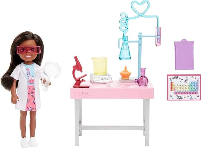 Barbie Chelsea Can Be Doll & Playset, Brunette Scientist Small Doll with Toy Chemistry Lab Table & STEM-Themed Accessories thumbnail 2