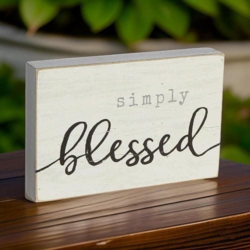 Poor Boy Woodworks Mini Wood Block Sign (Simply Blessed) 4.25"L x 2.75"H x 0.5"D thumbnail 2