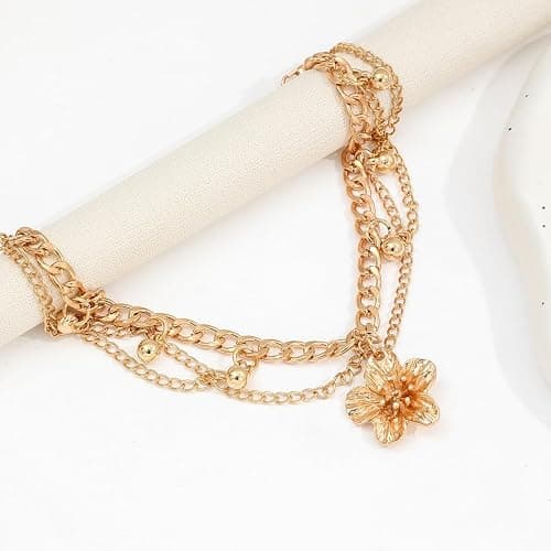 ONBRIG Ankle Bracelets for Women Gold Anklets for Women Waterproof Summer Beach Jewelry Pink Blue White Silver Flower Anklets for Women Plus Size Anklet Bracelet for Big Ankles Foot Jewelry thumbnail 7
