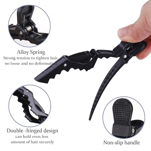 GLAMFIELDS 12 pcs Black Alligator Hair Clips for Women Styling Sectioning Salon, Professional Durable Non-slip Plastic Grip Clip for Hair Cutting Wide Teeth & Double-Hinged Design thumbnail 2