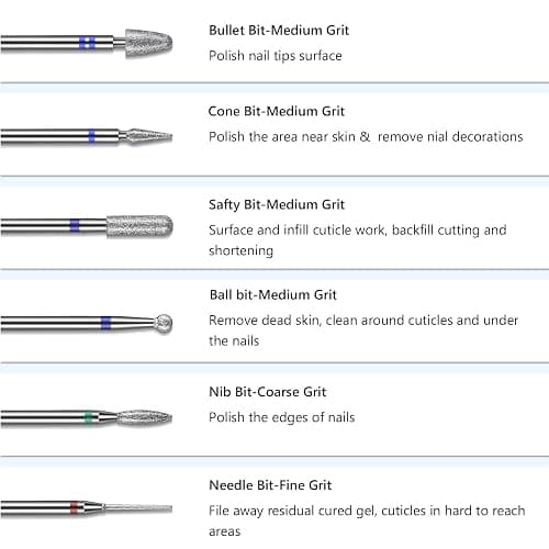 GazePlus 13PCS Nail Drill Bits Set, 3/32” Professional Nail Drill Bits, Tungsten Carbide Ceramic Efile Cuticle Remover Bits with Brush, Brocas para uñas for Home Salon Nail Manicure thumbnail 5