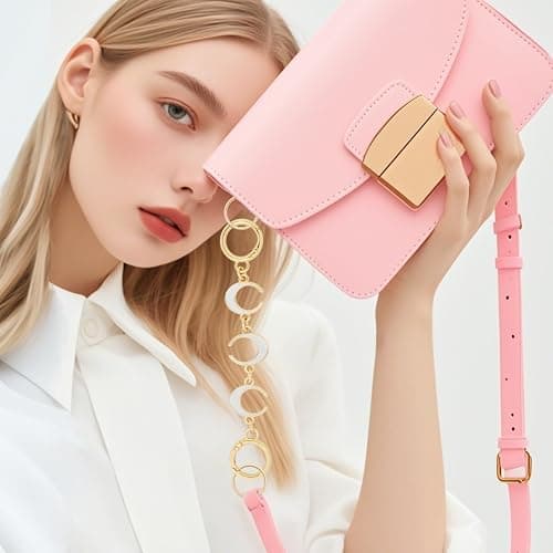 2 Stück Taschenkette Gold mit Perlen und Mond Anhänger, Doppel für Handtasche Geldbörse, Schulterriemen Kette Ersatz Taschengurt Kettenverlängerung, Elegante Perlenkette Tasche Extender Kette thumbnail 6