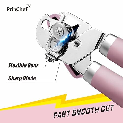 PrinChef Can Opener Manual, Can Tin Bottle Opener with Magnet - No-Trouble-Lid-Lift, Handheld Can Opener Smooth Edge with Sharp Blade, Heavy Duty and Easy to Use, for Seniors with Arthritis, Pink thumbnail 4
