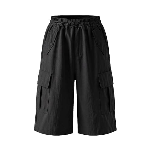 Bermuda Cargo Shorts for Girls Knee Length High Waist Pull On Shorts with Pockets Summer Quick Dry Baggy Biker Trousers Teen Loose Fit Running Hiking Athletic Bottoms thumbnail 4