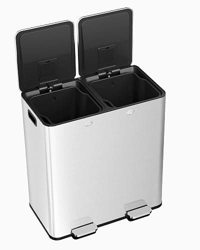 Sunvasagoo Dual 30 Liters - 16 Gallons Dual Trash Can with Recycle Bin, Stainless Steel Garbage Can with Separated Lid and Foot Pedal for Kitchen Deodorizer Compartment thumbnail 8