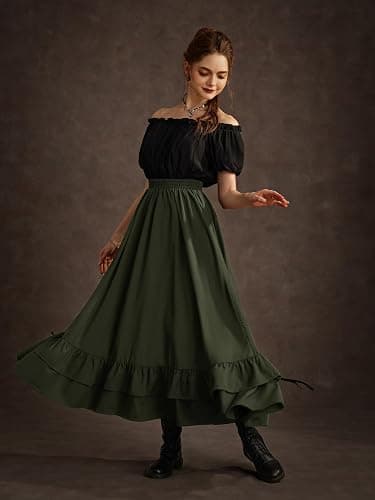 Scarlet Darkness Maxi Skirts for Women Renaissance Skirt Long Flowy Layered Medieval Skirt thumbnail 8