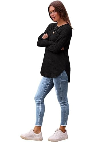 Saloogoe Long Sleeve Shirts for Women 2025 Fall Clothes Tunic Tops Loose Fit Dressy Crewneck Pullover Sweaters Curved Hem thumbnail 4