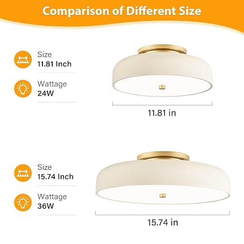 ONESMING Dimmable LED Ceiling Light Fixture, 2700K-6000K 5CCT Modern Mid-Century Semi Flush Mount Ceiling Light, Cream White Close to Ceiling Lamp for Kitchen, Laundry Room, Bedroom, Hallway, 11.8in thumbnail 8