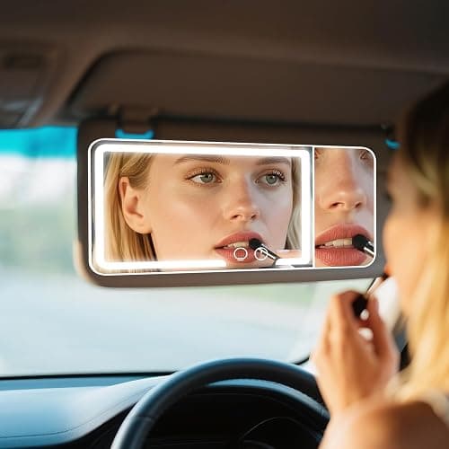 Car sun visor makeup mirror, equipped with 3x magnifying glass and three-color adjustable brightness soft light mirror, rechargeable, suitable for all models (White) thumbnail 5