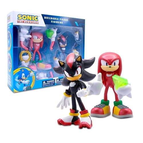 Official Sonic The Hedgehog Metallic Knuckles & Shadow 4″ Action Figures – Buildable, Interchangeable Arms & Accessories, Collector Window Box - Image 1