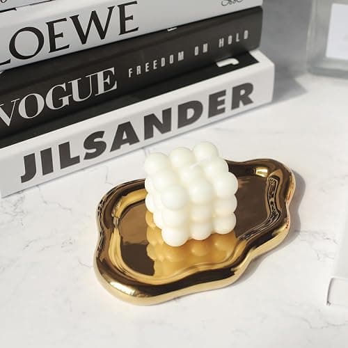 MDFAYE Jewelry Dish Trinket Tray for Women, Ring Dish Holder, Unique Cloud Shape Ceramic Plate Cute Things Vanity Aesthetic Room Decor Mother's Day Birthday (Gold) thumbnail 4