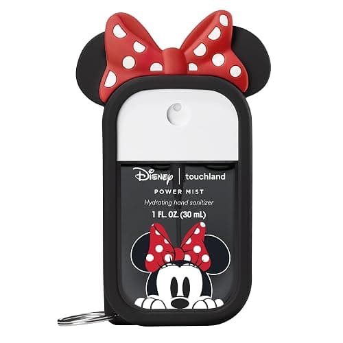 Touchland Disney x Minnie Mouse Hand Sanitizer & Case Set Travel Size | TSA ready Power Mist with skincare benefits. Disneyland-ready collectible bag charm case with Vanilla Blossom scent. - Image 1