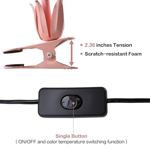 Clip On Light and Flower Bedside Table Lamp, Flexible Gooseneck Reading Book Light with 3 Color Modes, Night Light for Kids Nursery, Clip on for Desk, Bed Headboard, Dorm (Pink) thumbnail 4