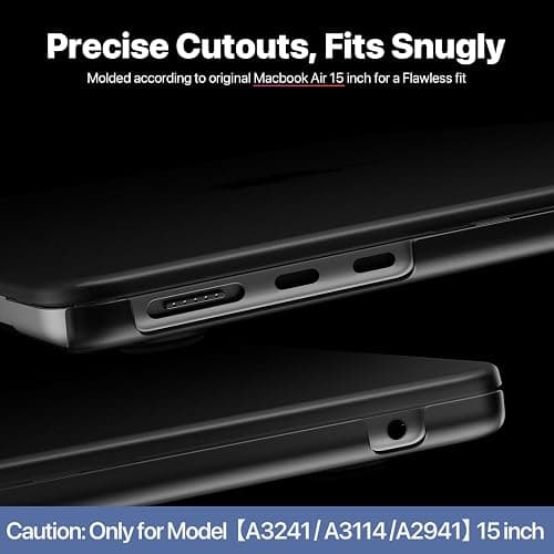 Soonjet for MacBook Air 15 inch Case M4 2025 2024 2023 M3 M2 [Top-Tier Matte Finish] [Ultra Thin Armor] Hard Shell Laptop Cover - Noble Black Clear thumbnail 5