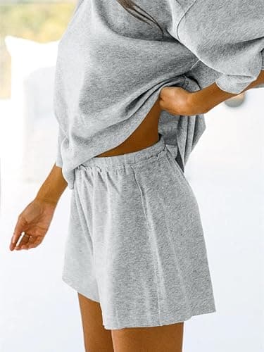 Tankaneo Womens Pajama Sets 3/4 Sleeve Oversized Tops and Elastic Waist Shorts Lounge Sets Loungewear thumbnail 2