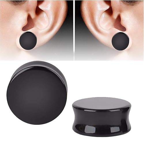 HQLA 1 Pair Natural Obsidian Stone Double Flared Flesh Tunnels Ear Plugs Gauges Stretcher Expander thumbnail 5