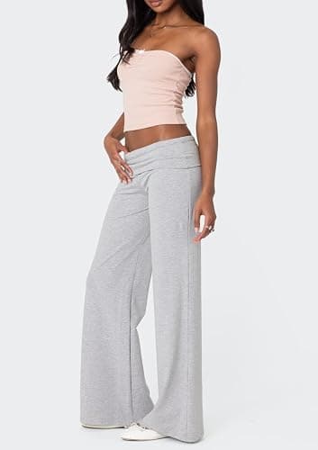 Luckinbaby Women's Flare Skinny Pants Fold Over Leggings Stretch Bootcut Bell Bottom Slim Fit Yoga Pants Y2k Joggers thumbnail 3