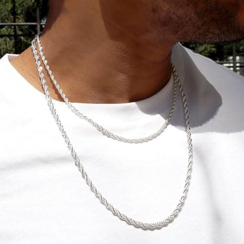 Weddinen 3mm/4mm S925 Sterling Silver Rope Chain Necklace for Men Women, Sturdy Non-Fading Sterling Silver Gold Chain for Men Christmas Jewellery Gifts 16/18/20/22/24 Inch thumbnail 6