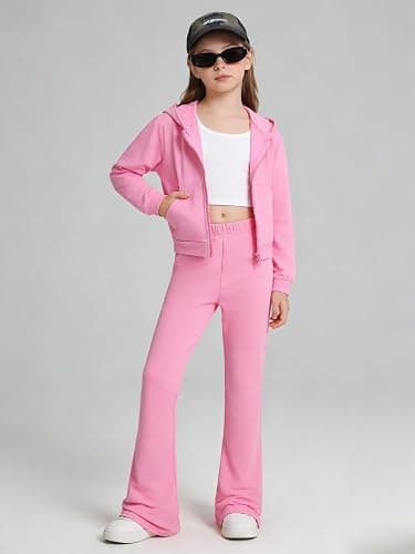 Lianpyxa Teen Girls Clothes 2 Piece Spring Outfits Fashion Letter Print Hooded Zip Up Top Flare Pants Set for 7-14T thumbnail 4