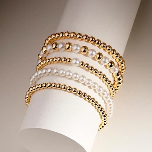 SHINUS BOHO 14K Gold Pearl Beaded Cross Bracelets Stack Set for Women,Stretch Boho Colorful Christian Beads Ball Jewelry Trendy Gift thumbnail 5